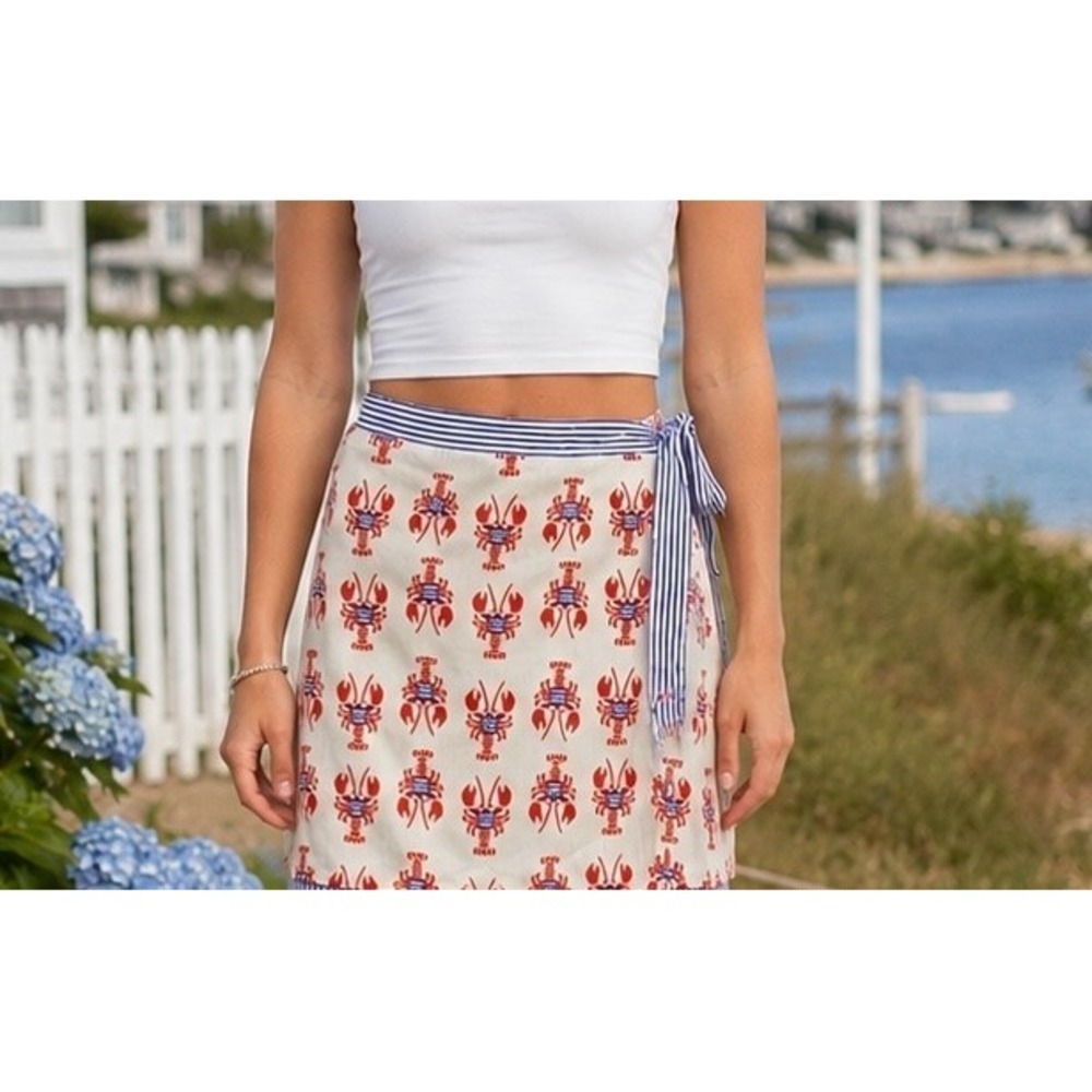 Pink Pineapple X Perfectly Printed Lobster Reversible Skirt Hamptons Daytrip Sm.